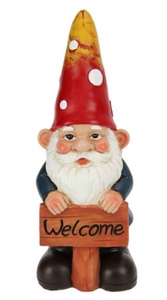 23cm Garden Gnome with Welcome Sign