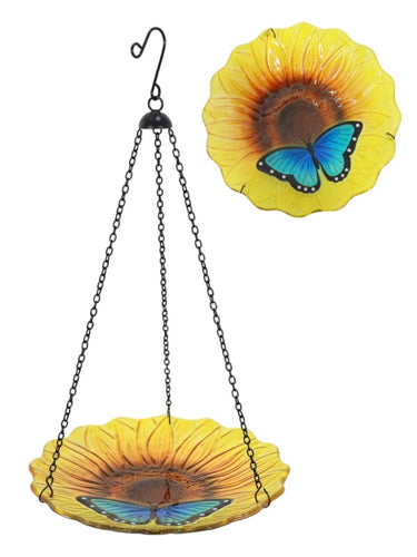 26cm Hanging Glass Bird Feeder - Sunflower