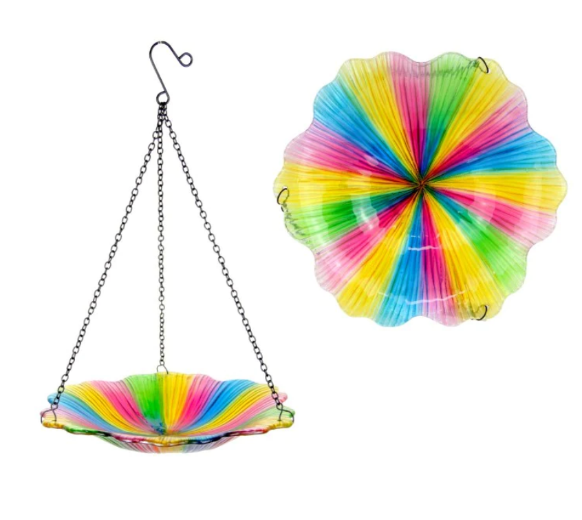 27cm Hanging Glass Bird Feeder - Rainbow