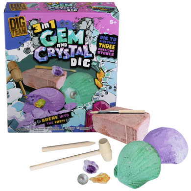 3 in 1 Gem and Crystal Dig Set