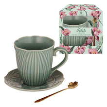 Load image into Gallery viewer, Petals Mint Green Mug Saucer &amp; Spoon Gift Set