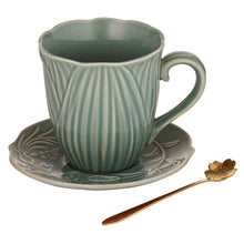 Load image into Gallery viewer, Petals Mint Green Mug Saucer &amp; Spoon Gift Set