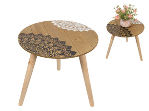 40cm Round Boho Black & White Mandala Wooden Table