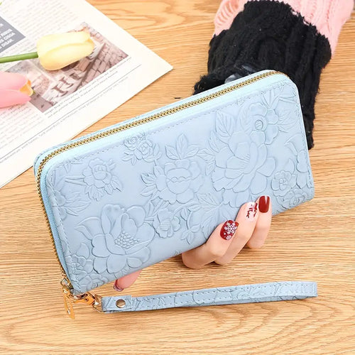 Ladies Wallet Purse - Floral Embossed - Blue