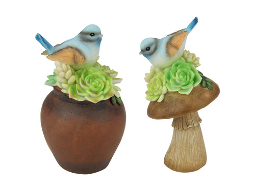 14cm Bluebird on Mushroom/Urn Figurine - 2 Asst