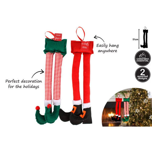 Christmas 51cm Boot Legs Novelty Hanger - Elf or Santa