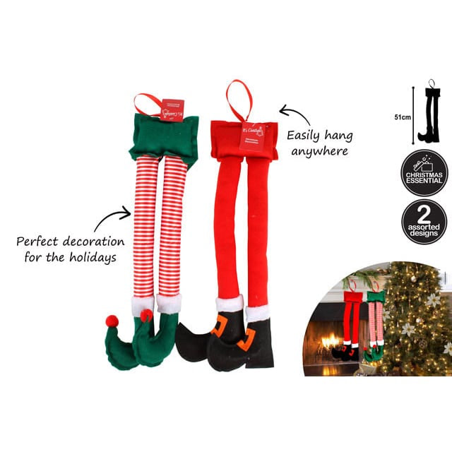 Christmas 51cm Boot Legs Novelty Hanger - Elf or Santa