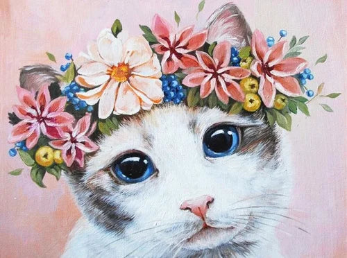5D Full Drill Diamond Art Kit (30cm x 40cm) - Cat with Floral Crown