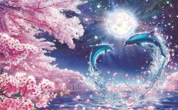 5D Full Drill Diamond Art Kit (30cm x 40cm) - Moonlight Dolphins
