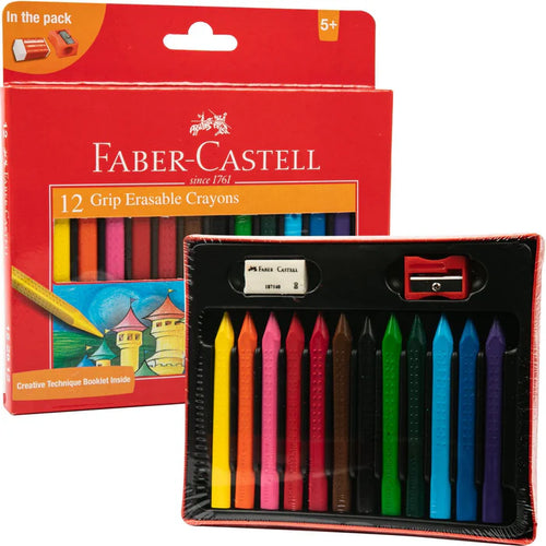 Faber Castell Grip Erasable Crayon Asstd (Cardboard Box 12)