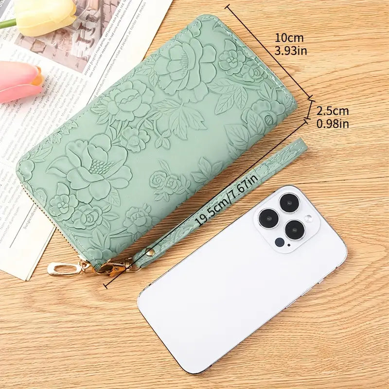 Ladies Wallet Purse - Floral Embossed - Green