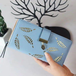 Ladies Wallet Purse - Blue & Gold Leaf