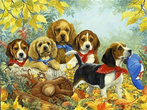5D Full Drill Diamond Art Kit (30cm x 40cm) - Love the Family A Group of Dogs