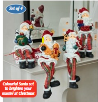 Set of 4 Perching Santas Decorations