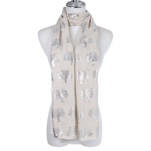 IVYS Metallic Scarf - Beige - Trees