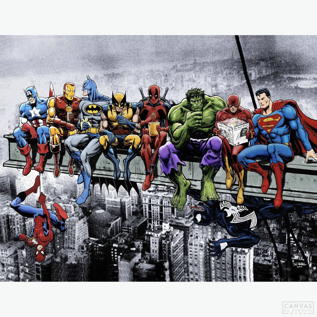 5D Full Drill Diamond Art Kit (30cm x 40cm) - Superheroes Lunch atop a Skyscraper