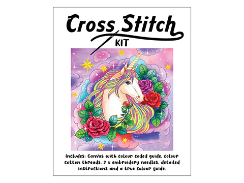 Cross Stitch Kit 30cm x 30cm - Unicorn with Flowers