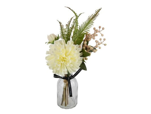 36cm White Floral Arrangement in Glass Vase