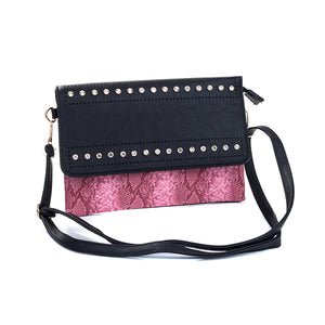 IVYS Snakeskin Print Clutch Bag - Pink & Black B4705