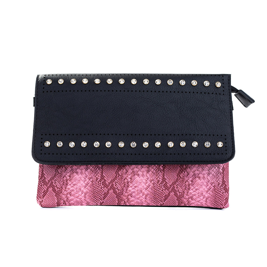 IVYS Snakeskin Print Clutch Bag - Pink & Black B4705