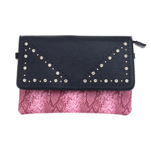 Load image into Gallery viewer, IVYS Snakeskin Print Clutch Bag - Pink &amp; Black