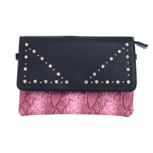 IVYS Snakeskin Print Clutch Bag - Pink & Black