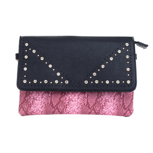 IVYS Snakeskin Print Clutch Bag - Pink & Black