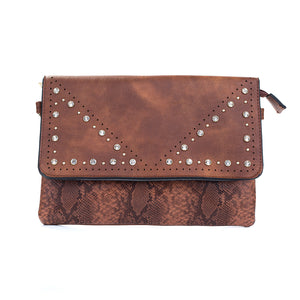 IVYS Snakeskin Print Clutch Bag - Caramel