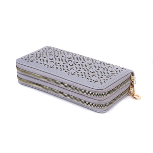 Ladies Double Zippered Wallet Purse - Grey & Silver (BP898)