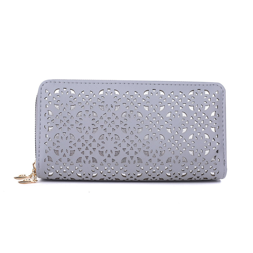 Ladies Double Zippered Wallet Purse - Grey & Silver (BP898)