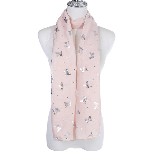 IVYS Metallic Scarf - Pink - Butterflies & Dots