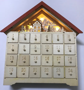 Christmas Advent Calendar with Village Scene with warm white LED lights