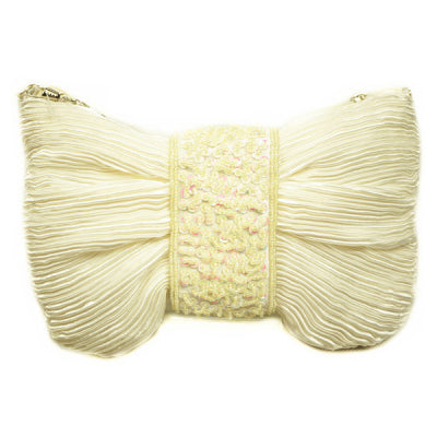 Satin & Sequin Beaded Evening Bag - Beige