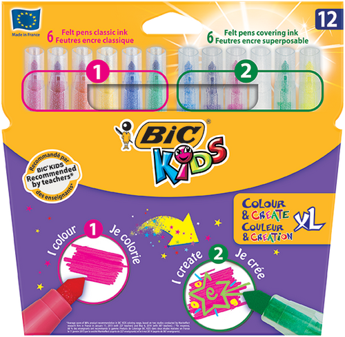 Bic Kids Large Point & Water Based Colour & Create Pens - 12 Pack