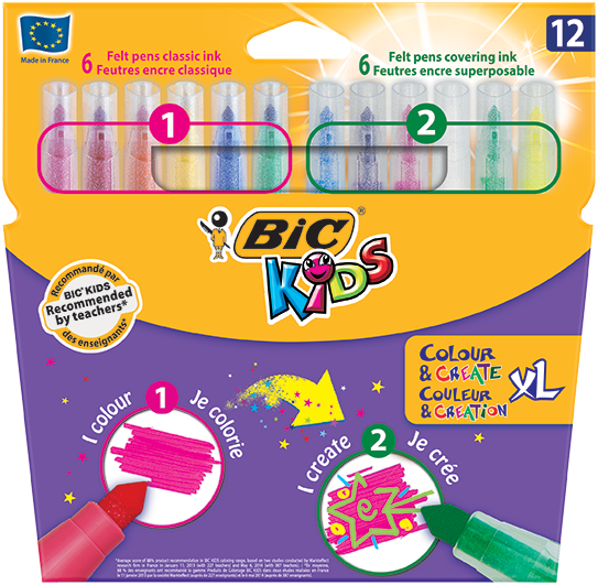 Bic Kids Large Point & Water Based Colour & Create Pens - 12 Pack