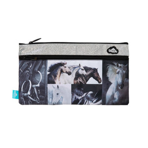 Spencil Rectangle Pencil Case - Black & White Horses