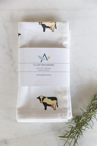 Allgifts Australia - Cotton Napkins (Set of 4) - Cows