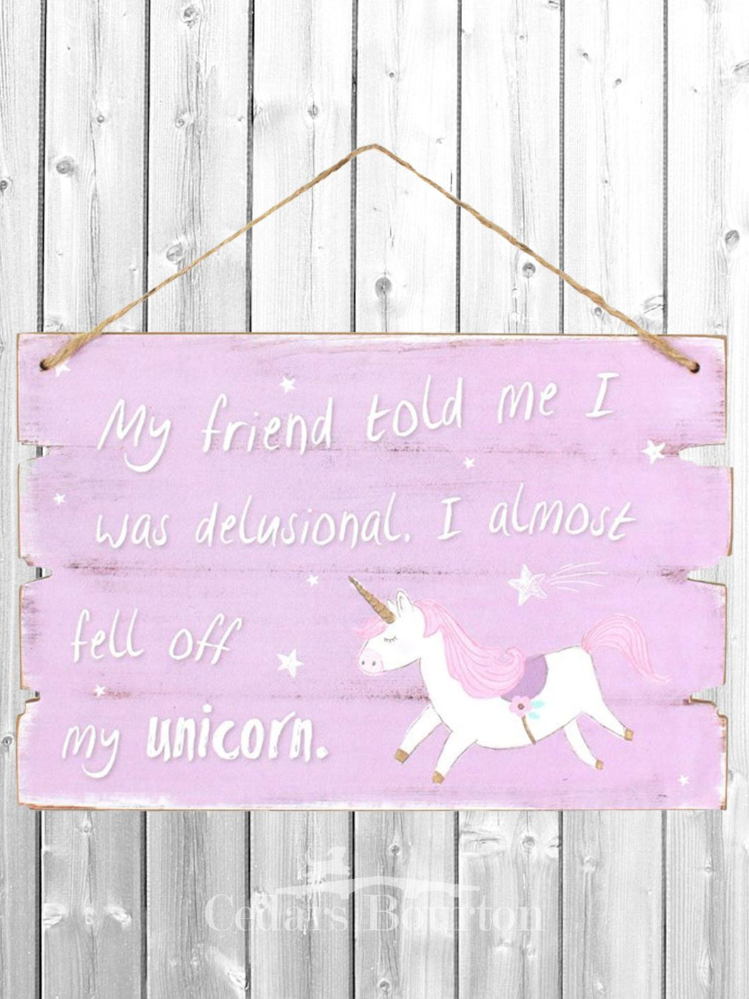 'My Friend Told Me I Was Delusional. I almost feel off my Unicorn' MDF hanging Plaque