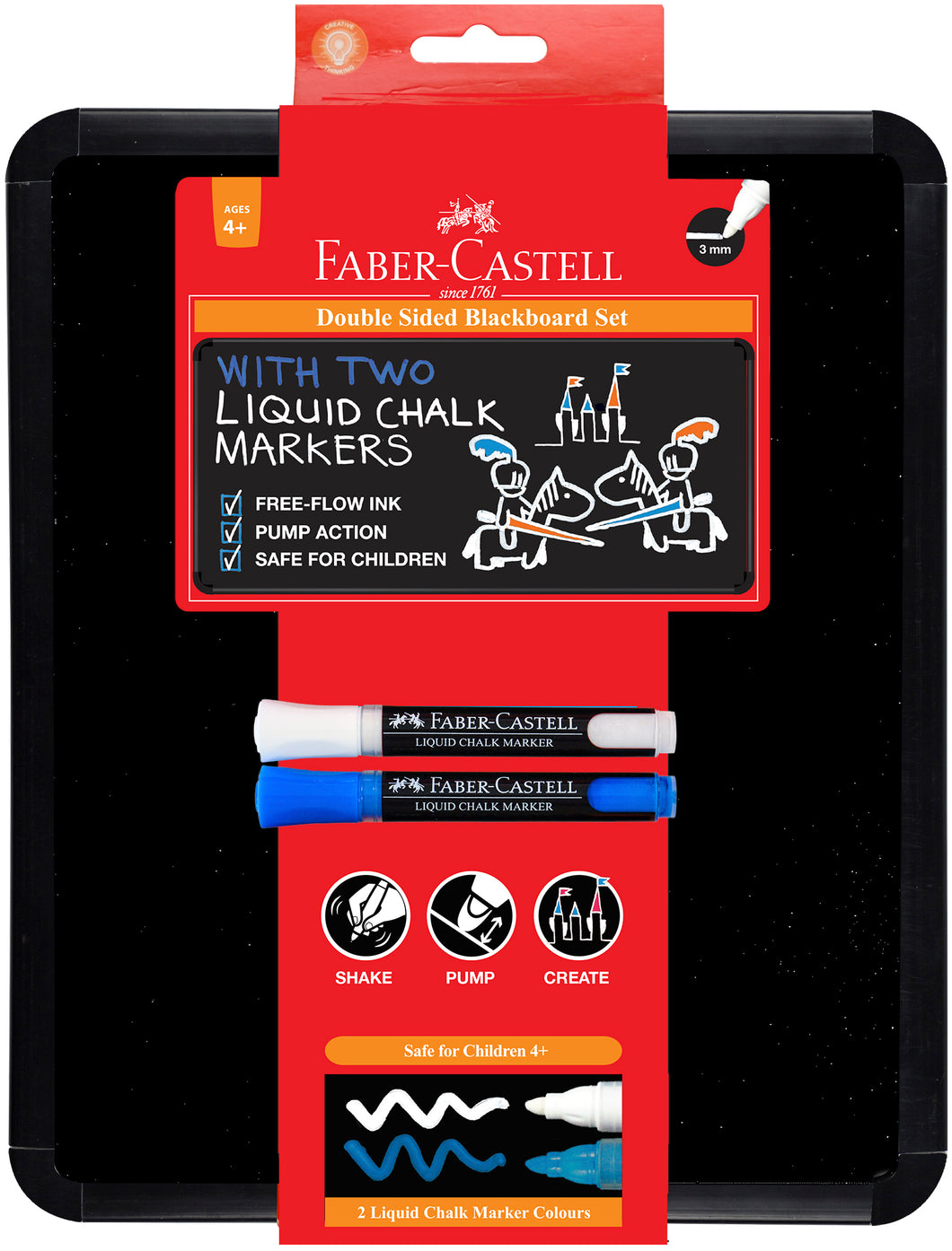 Faber-Castell Double Sided Blackboard Set with 2 x Liquid Chalk Markers