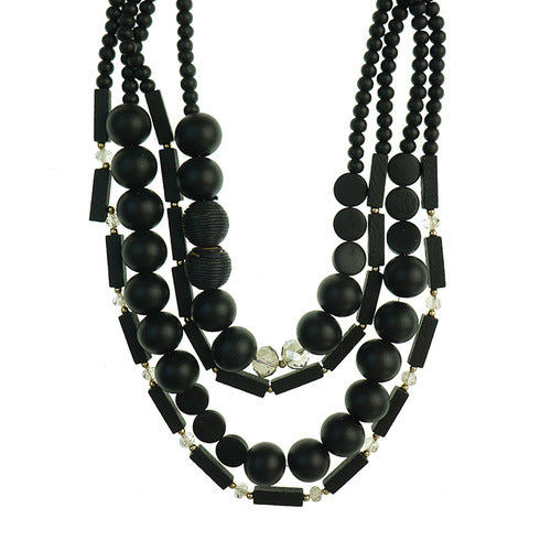 IVYS 4 Strand Wood Bead Necklace - Black