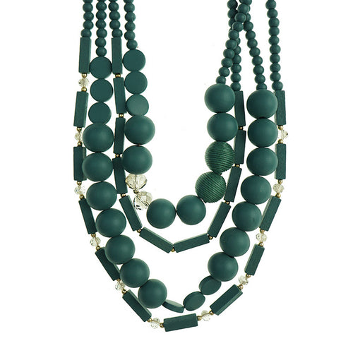 IVYS 4 Strand Wood Bead Necklace - Teal