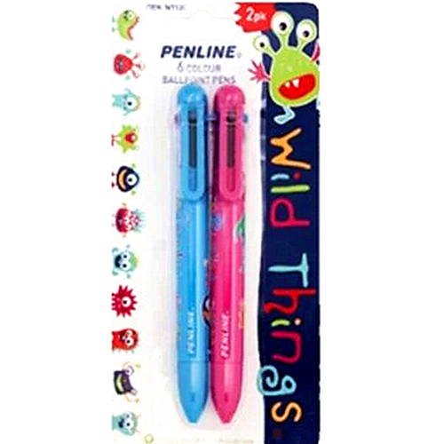 Penline Wild Things 6 Colour Ballpoint Pens - 2 Pk
