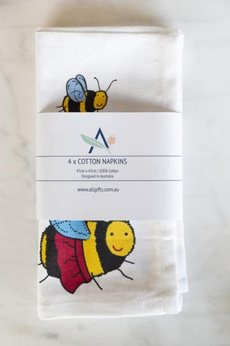 Allgifts Australia - Cotton Napkins (Set of 4) - Queen Bee