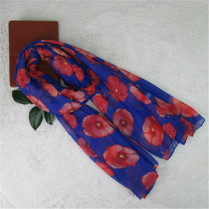 Poppy Print Scarf/Shawl - Royal Blue