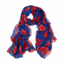 Load image into Gallery viewer, Poppy Print Scarf/Shawl - Royal Blue