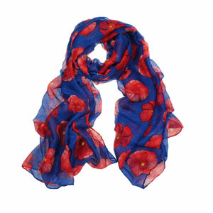 Poppy Print Scarf/Shawl - Royal Blue